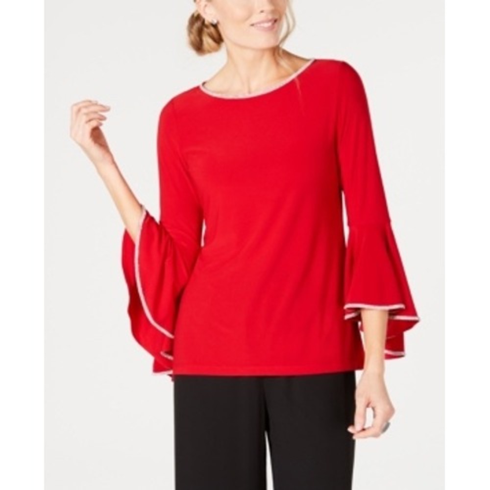 MSK Womens Juniors Embellished Party Blouse‎ Red L